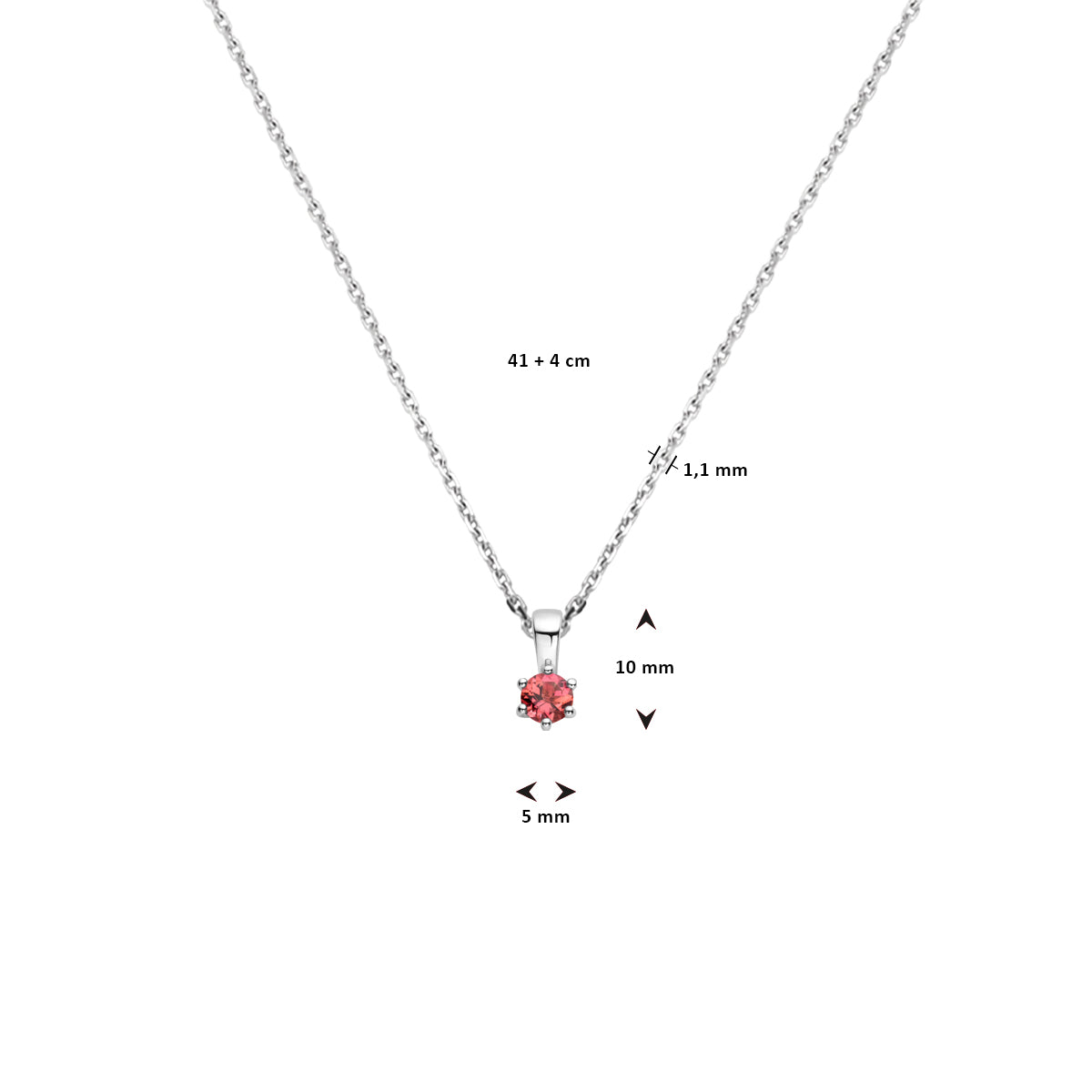 vDam Ketting Met Geboortesteen 41cm + 4 Cm Zilver Gerhodineerd 1337517  41cm