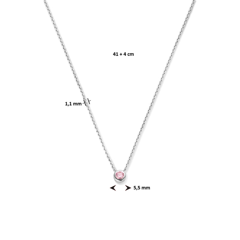 vDam Ketting Met Geboortesteen Zirkonia 41cm + 4 Cm Zilver Gerhodineerd 1335932  41cm
