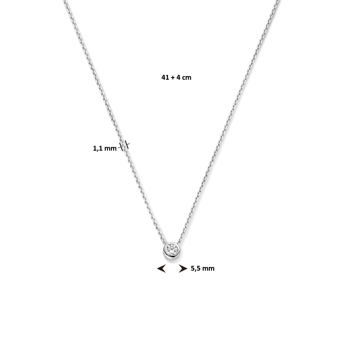 vDam Ketting Met Geboortesteen Zirkonia 41cm + 4 Cm Zilver Gerhodineerd 1335939  41cm