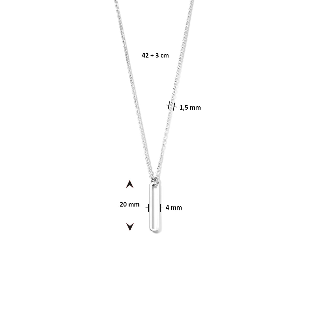 vDam Ketting Ovaal 42cm + 3 Cm Zilver Gerhodineerd 1334903  42cm