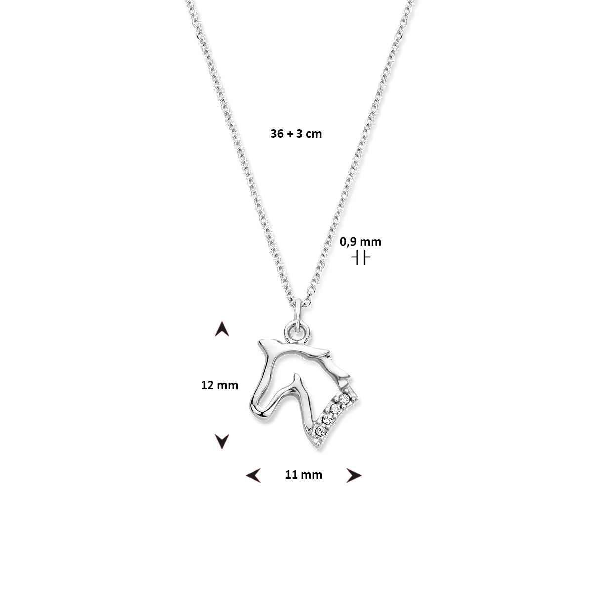 vDam Ketting Paard 36cm + 3 Cm Zilver Gerhodineerd 1334302  36cm