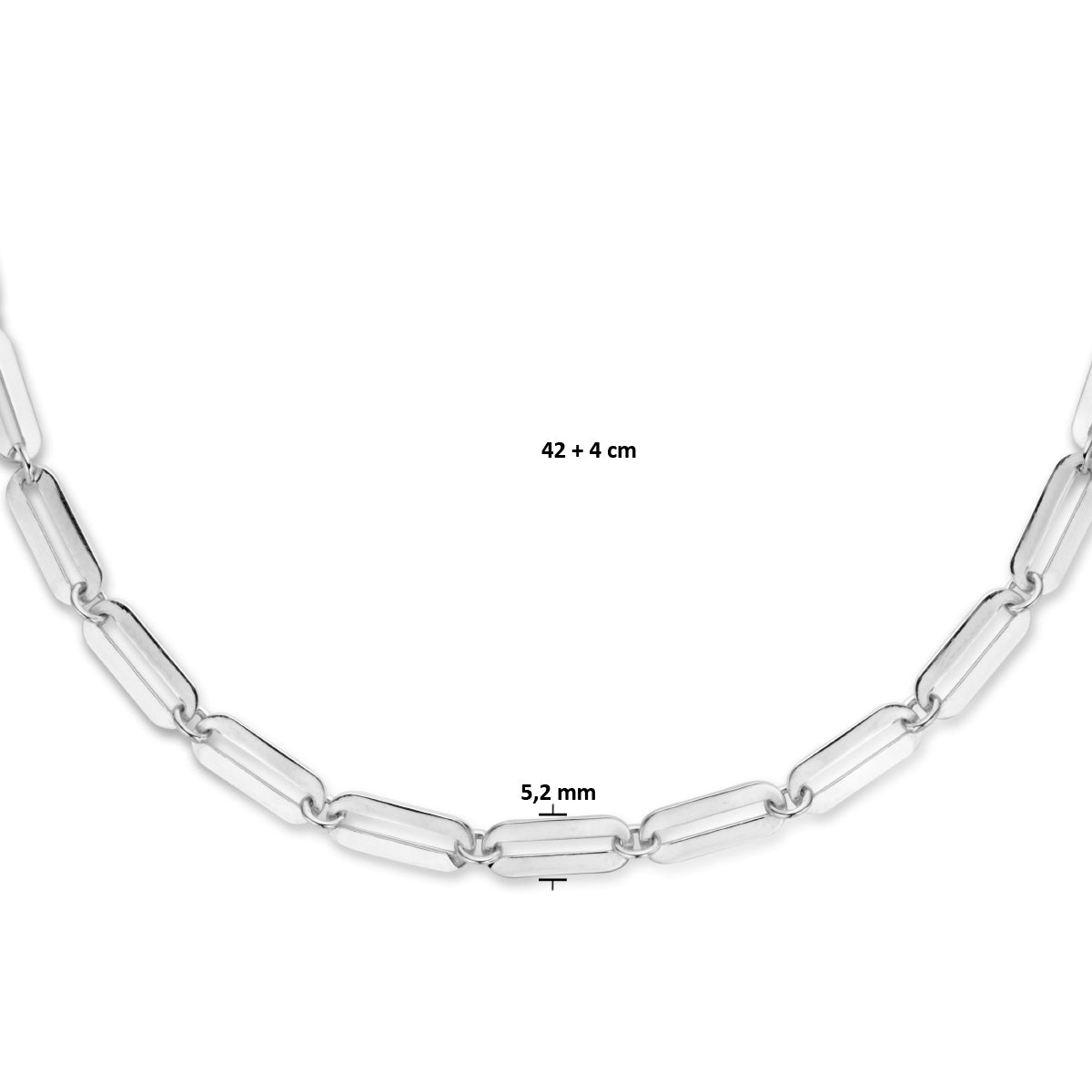 vDam Ketting Paperclip Plat 5,0 Mm 41cm + 4 Cm Zilver Gerhodineerd 1336243  41cm