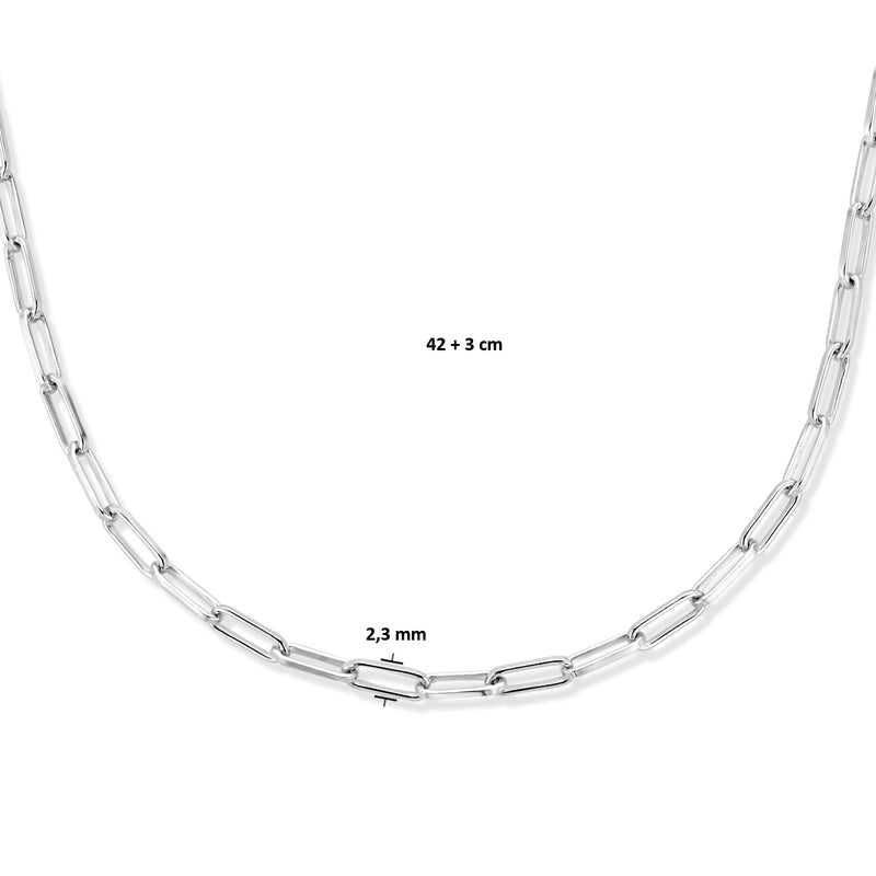 vDam Ketting Paperclip Platte Buis 2,3 Mm 42cm + 3 Cm Zilver Gerhodineerd 1335418  42cm