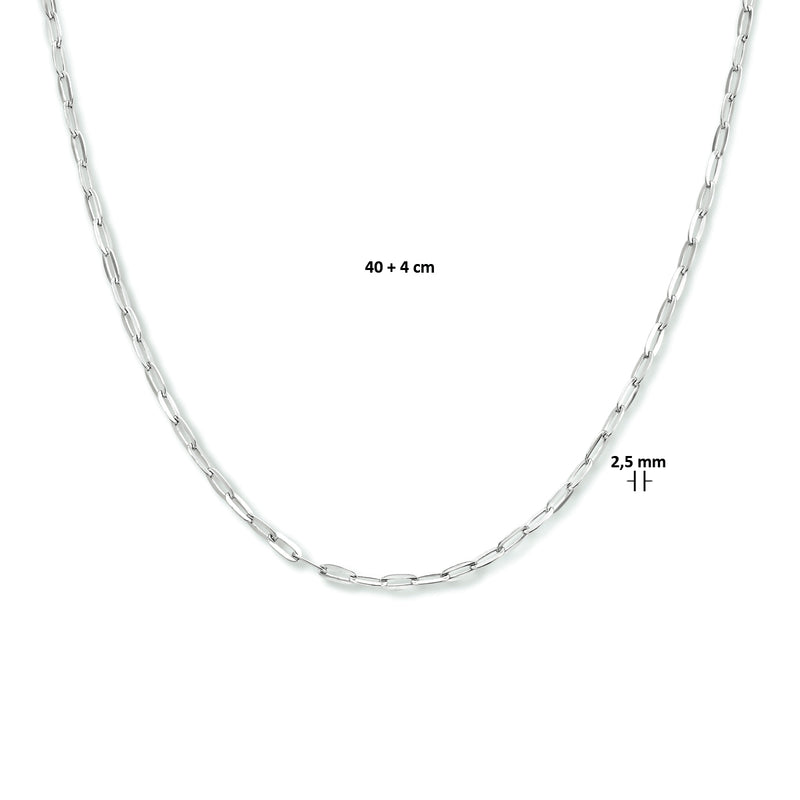 vDam Ketting Paperclip Platte Buis 2,5 Mm 40cm + 4 Cm Zilver Gerhodineerd 1333929  40cm
