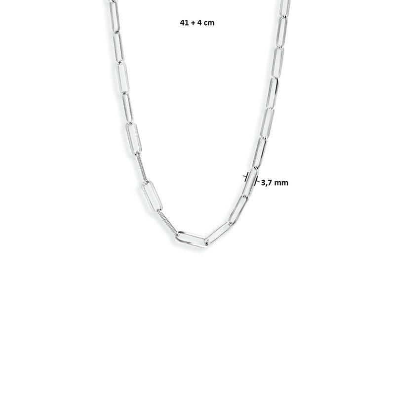 vDam Ketting Paperclip Platte Buis 3,7 Mm 41cm + 4 Cm Zilver Gerhodineerd 1333678  41cm