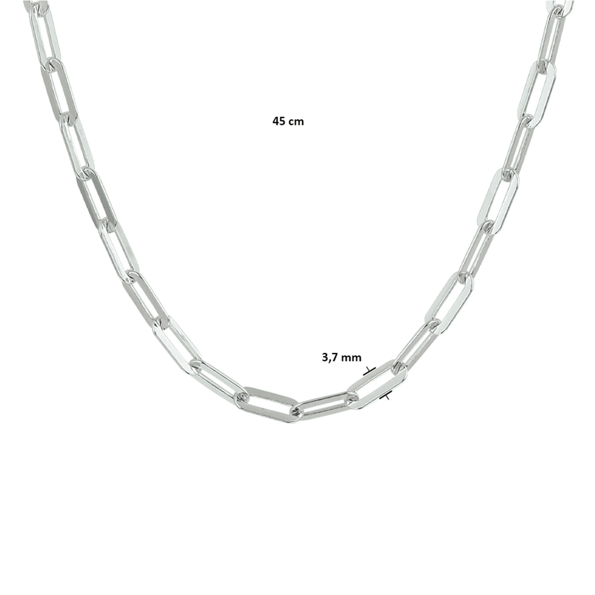 vDam Ketting Paperclip Platte Buis 3,7 Mm Zilver Gerhodineerd 1332363  45cm