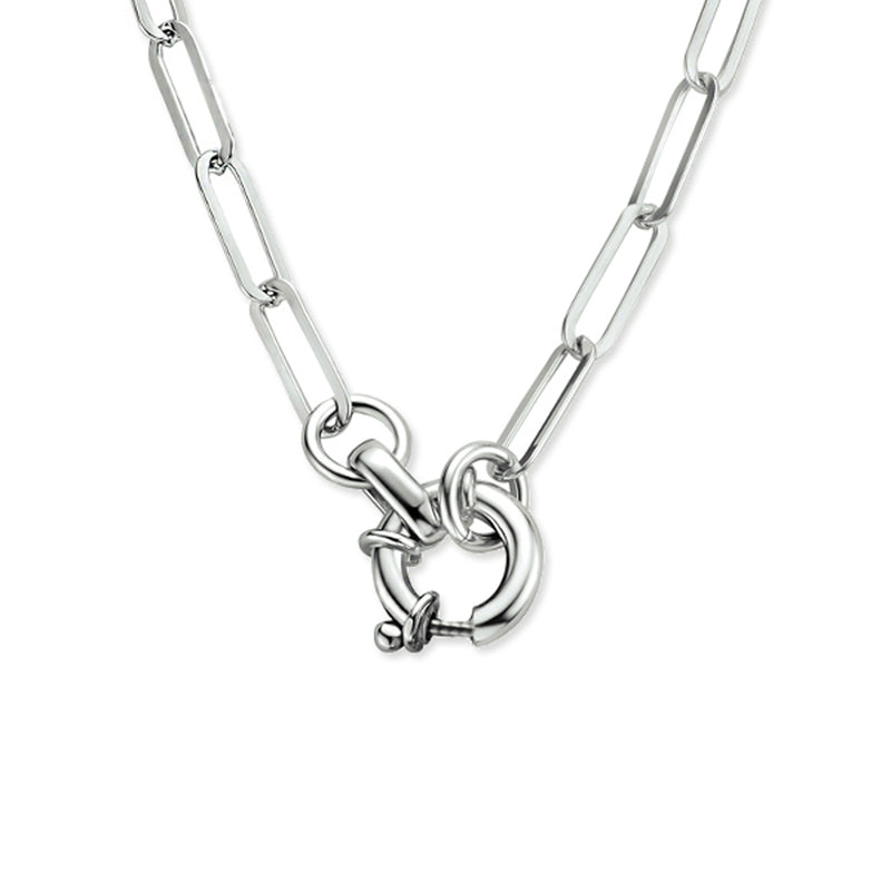 vDam Ketting Paperclip Platte Buis 3,8 Mm 42 Cm Met Groot Springslot Zilver Gerhodineerd 1334620