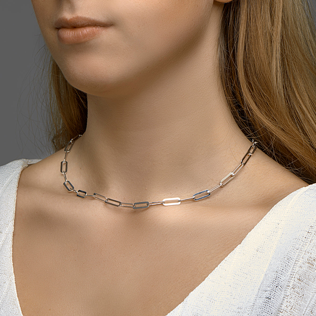 vDam Ketting Paperclip Platte Buis 5,4 Mm Zilver Gerhodineerd 1332366  45cm