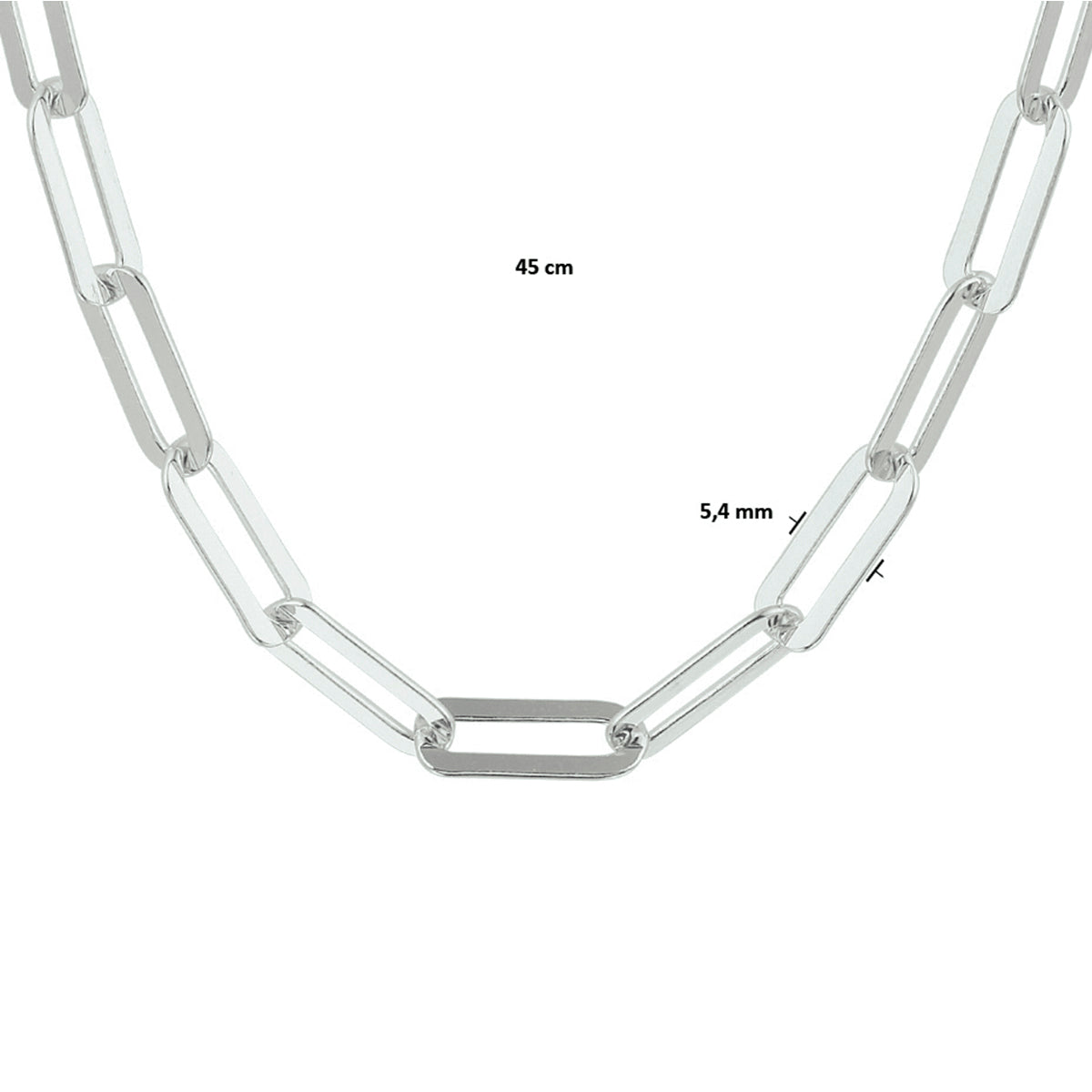 vDam Ketting Paperclip Platte Buis 5,4 Mm Zilver Gerhodineerd 1332366  45cm