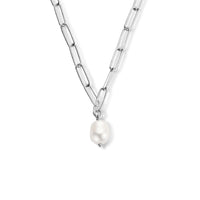 vDam Ketting Paperclip Ronde Buis En Parel 44cm Zilver Gerhodineerd 1335838