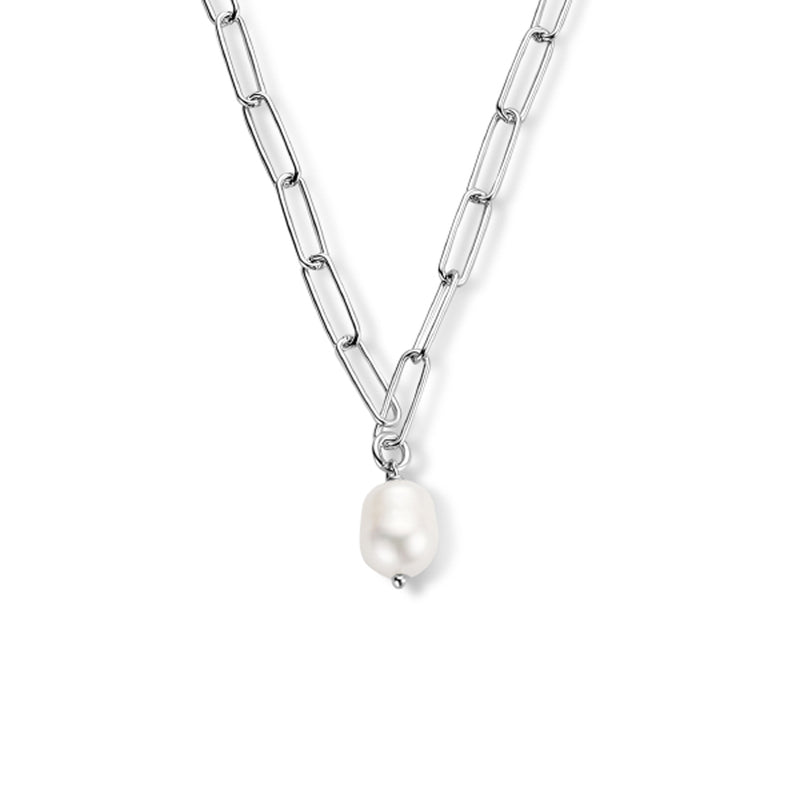 vDam Ketting Paperclip Ronde Buis En Parel 44cm Zilver Gerhodineerd 1335838