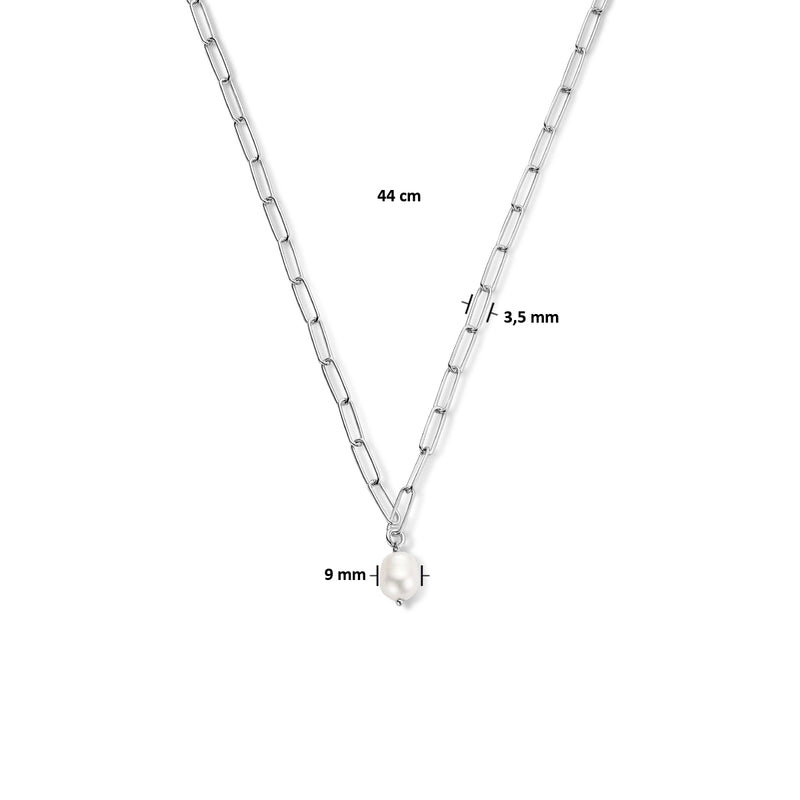 vDam Ketting Paperclip Ronde Buis En Parel 44cmcm Zilver Gerhodineerd 1335838  44cm