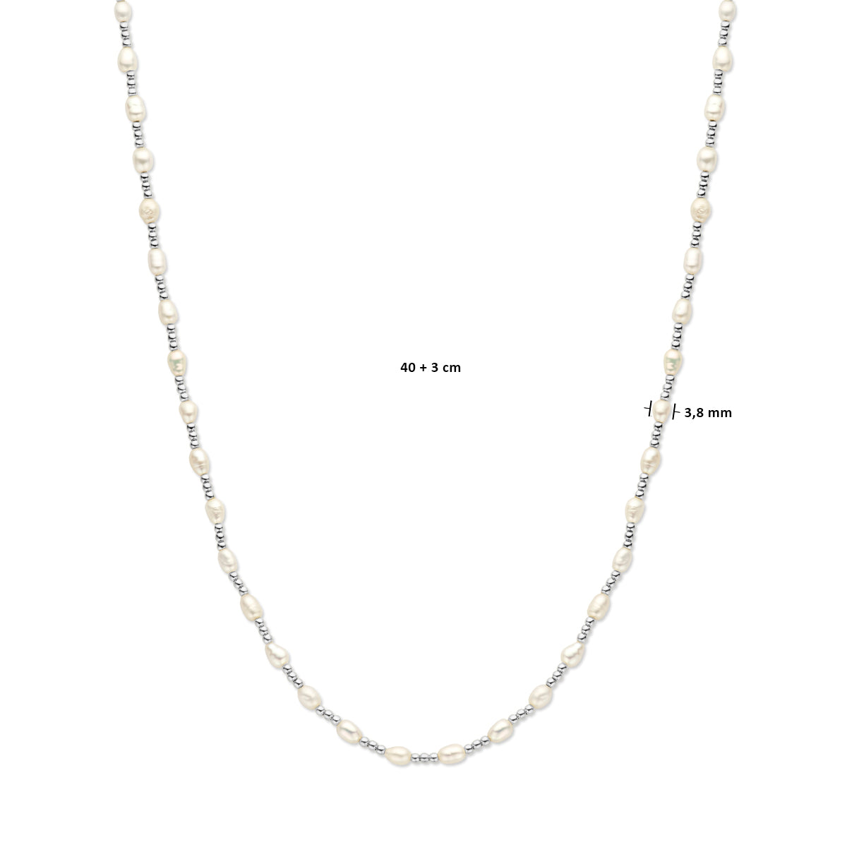 vDam Ketting Parel 3,8 Mm 40cm + 3 Cm Zilver Gerhodineerd 1338220  40cm