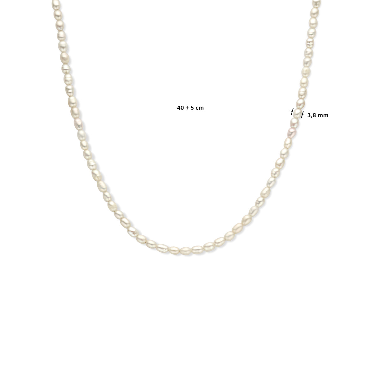 vDam Ketting Parel 3,8 Mm 40cm + 5 Cm Zilver Gerhodineerd 1338218  40cm