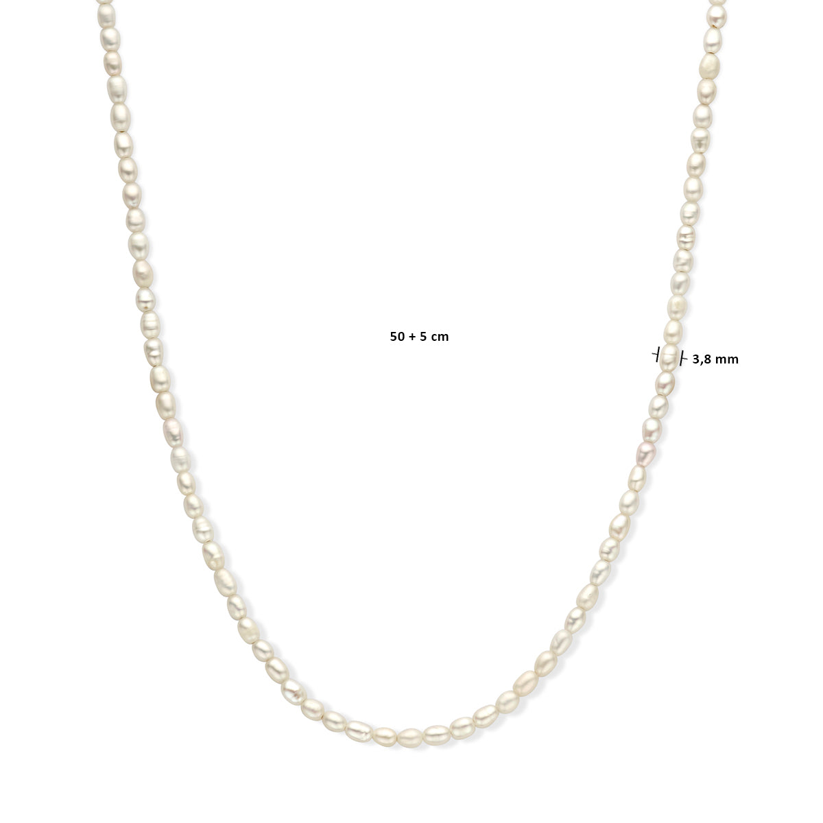 vDam Ketting Parel 3,8 Mm 50cm + 5 Cm Zilver Gerhodineerd 1338219  50cm