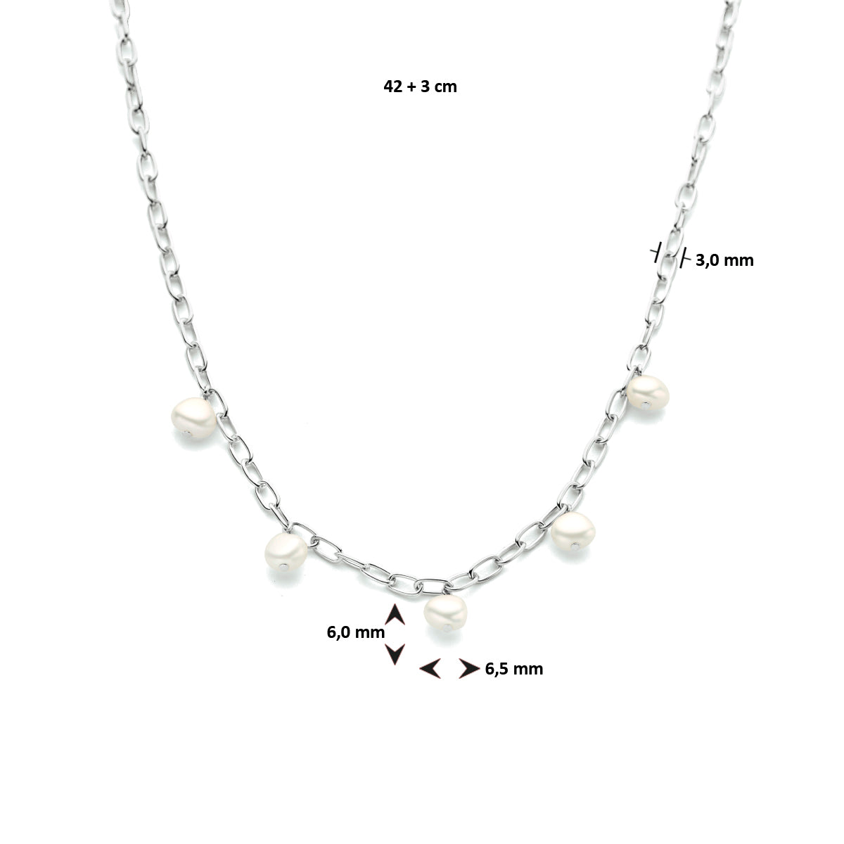 vDam Ketting Parel 42cm + 3 Cm Zilver Gerhodineerd 1334320  42cm