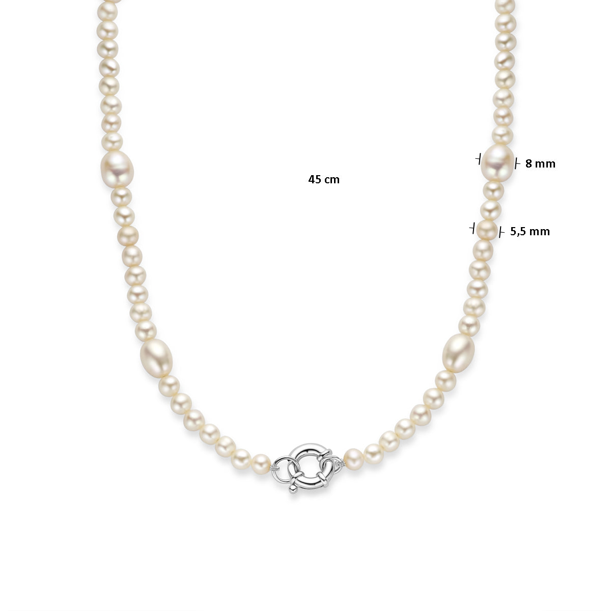 vDam Ketting Parel Barok 45cm Cm Met Groot Springslot Zilver Gerhodineerd 1337028  45cm