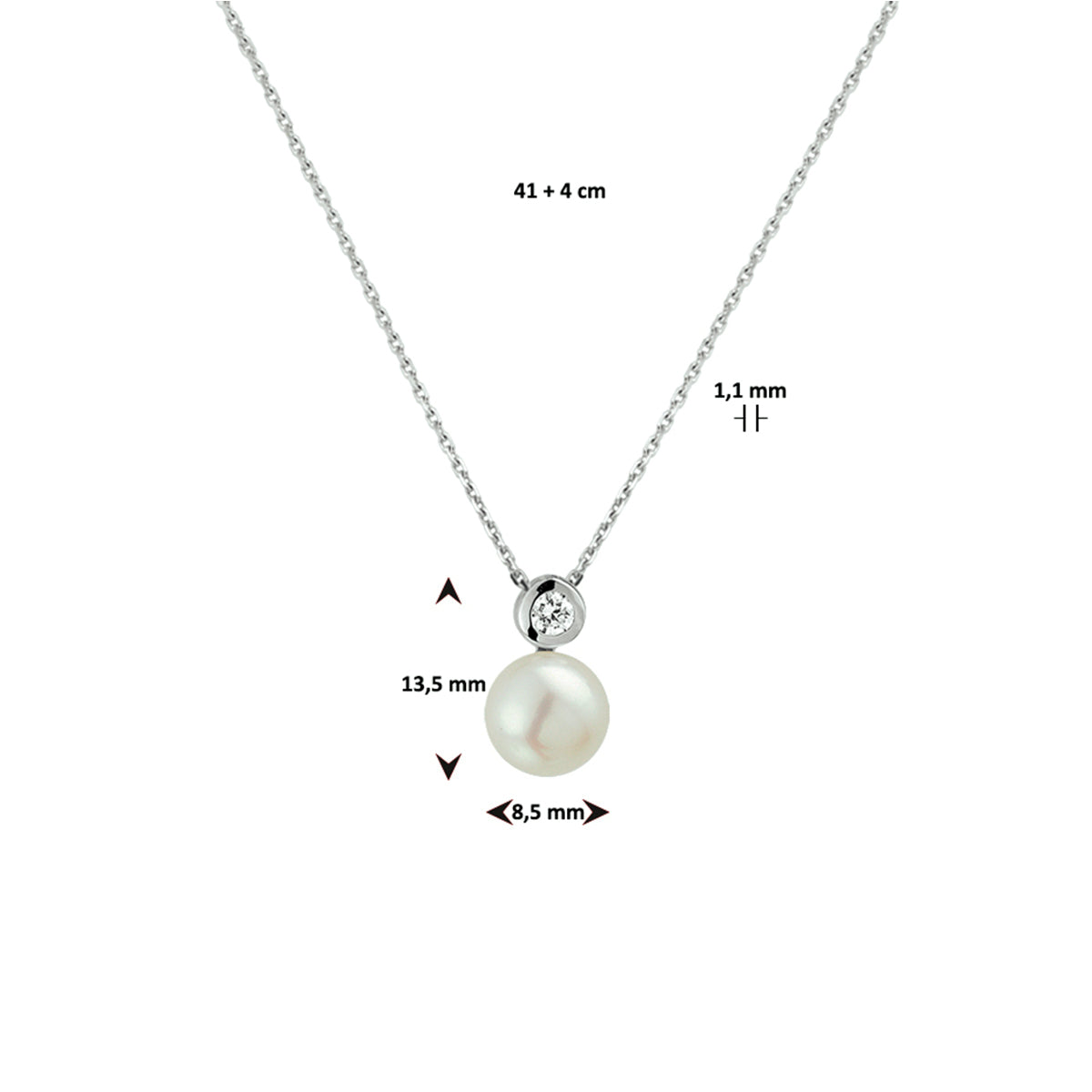 vDam Ketting Parel En Zirkonia 42 + 3 Cm Zilver Gerhodineerd 1330505  41cm