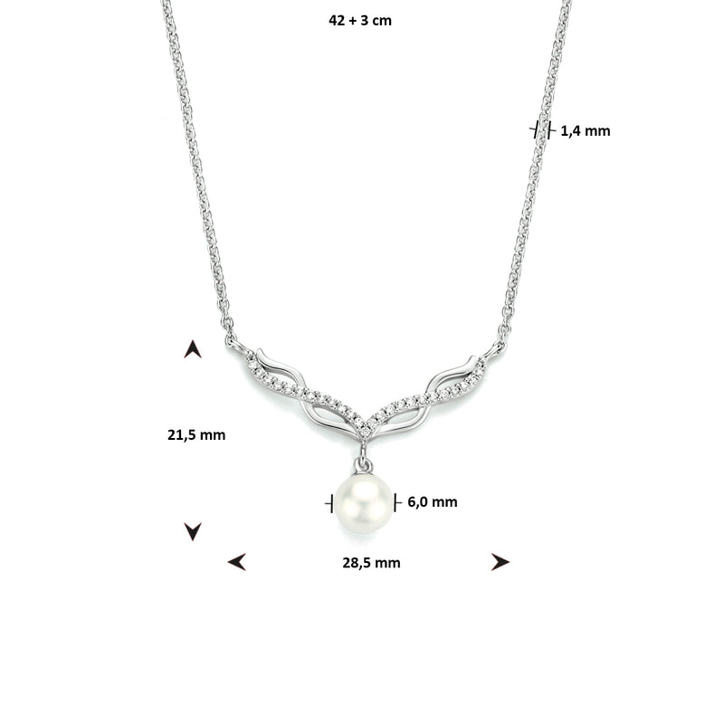 vDam Ketting Parel En Zirkonia 42cm + 3 Cm Zilver Gerhodineerd 1333912  42cm
