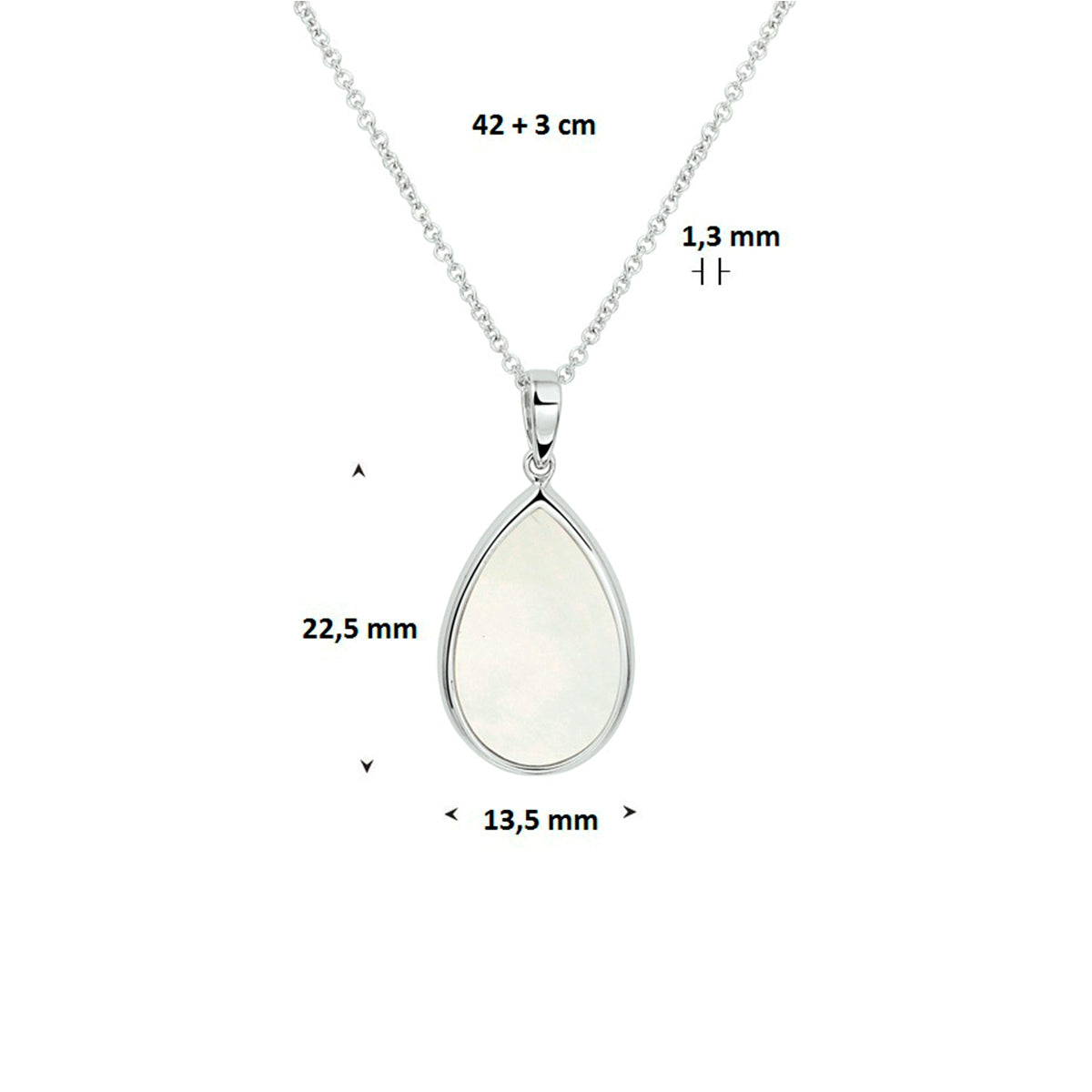 vDam Ketting Parelmoer 42cm + 3 Cm Zilver Gerhodineerd 1326659  42cm