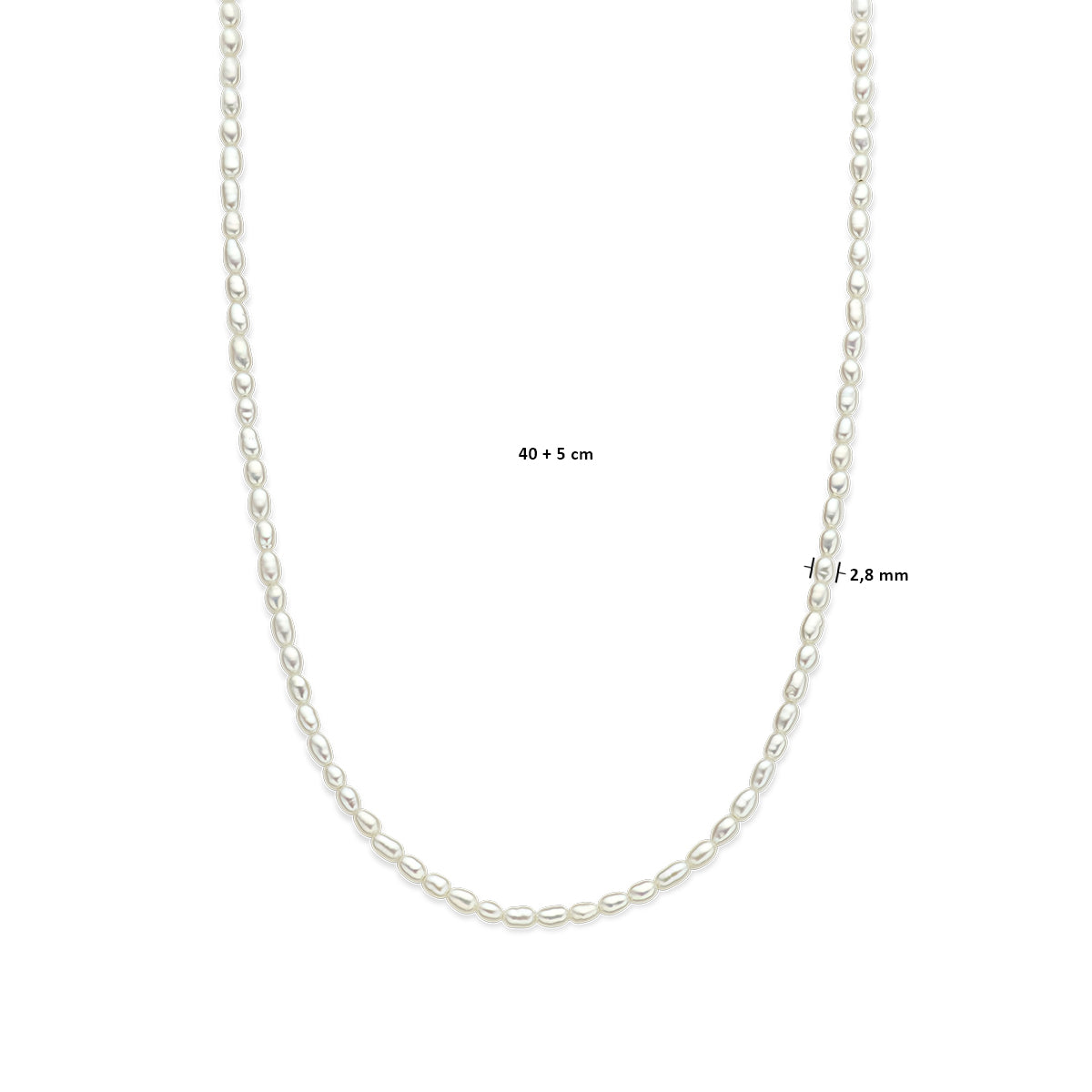 vDam Ketting Parels 2,8 Mm 40cm + 5 Cm Zilver Gerhodineerd 1337723  40cm