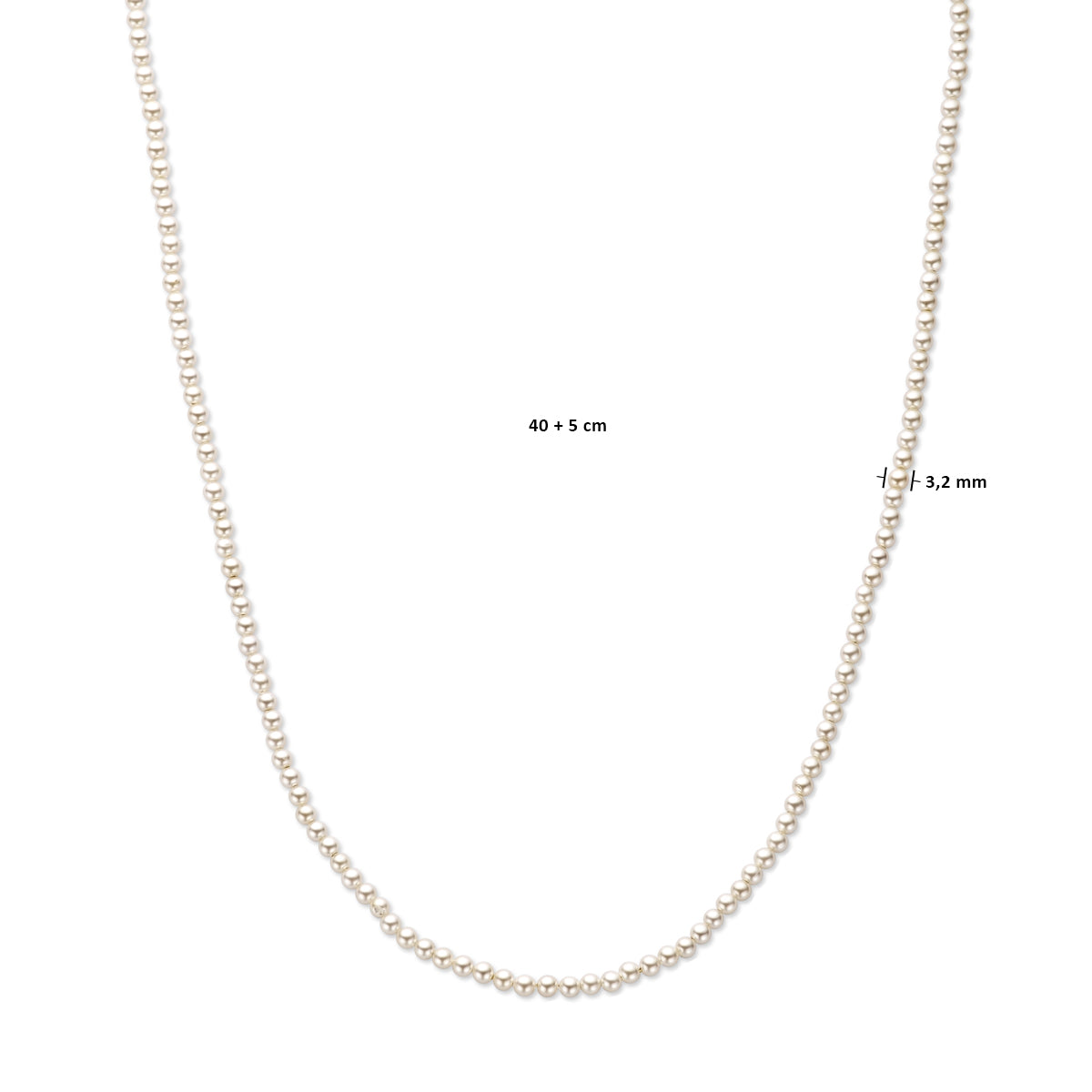 vDam Ketting Parels 3,2 Mm 40cm + 5 Cm Zilver Gerhodineerd 1338254  40cm