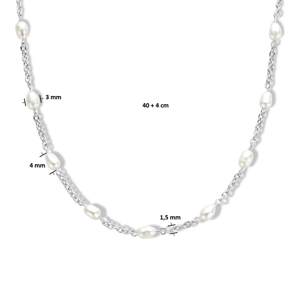 vDam Ketting Parels 40cm + 4 Cm Zilver Gerhodineerd 1335720  40cm