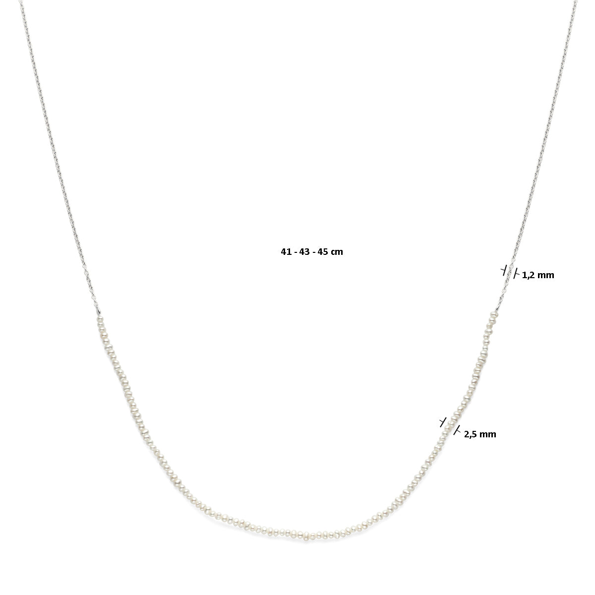 vDam Ketting Parels 41cm - 45 Cm Zilver Gerhodineerd 1339343  41cm