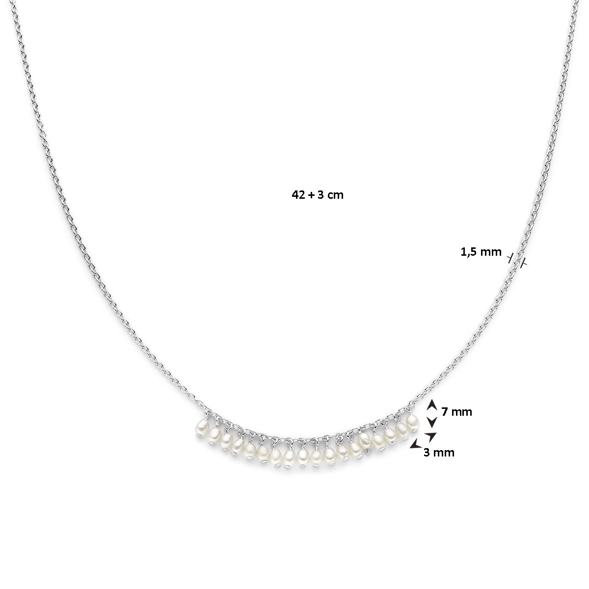 vDam Ketting Parels 42cm + 3 Cm Zilver Gerhodineerd 1336928  42cm