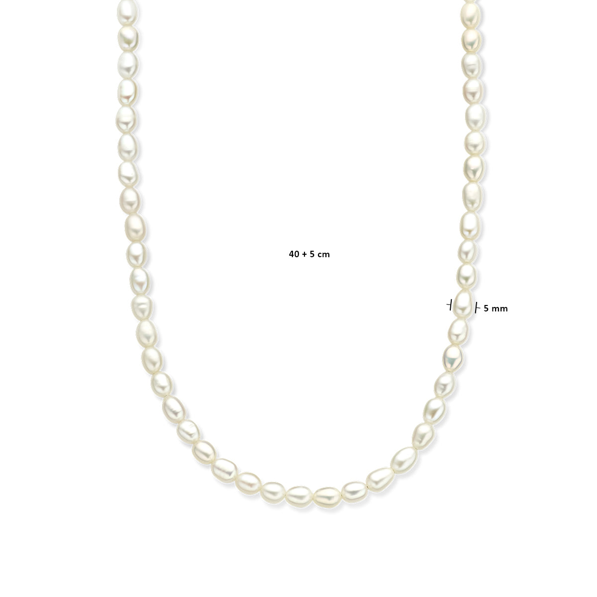vDam Ketting Parels 5,0 Mm 40cm + 5 Cm Zilver Gerhodineerd 1337724  40cm
