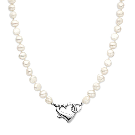 vDam Ketting Parels En Hart 9 Mm 45 Cm Zilver Gerhodineerd 1338126