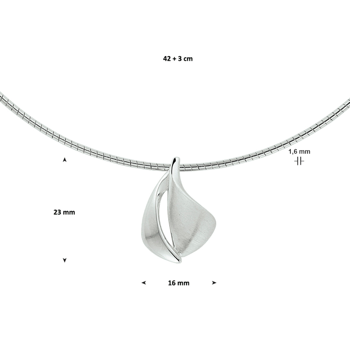vDam Ketting Poli/mat 42cm + 3 Cm Zilver Gerhodineerd 132842cm2  42cm