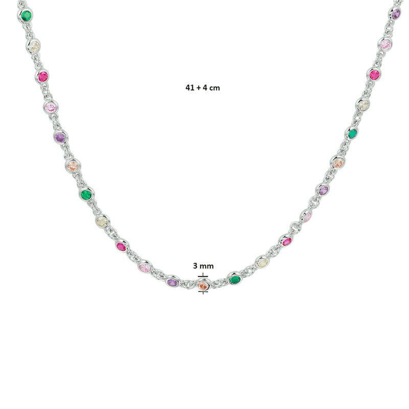 vDam Ketting Regenboog Zirkonia 41cm + 4 Cm Zilver Gerhodineerd 1332317  41cm