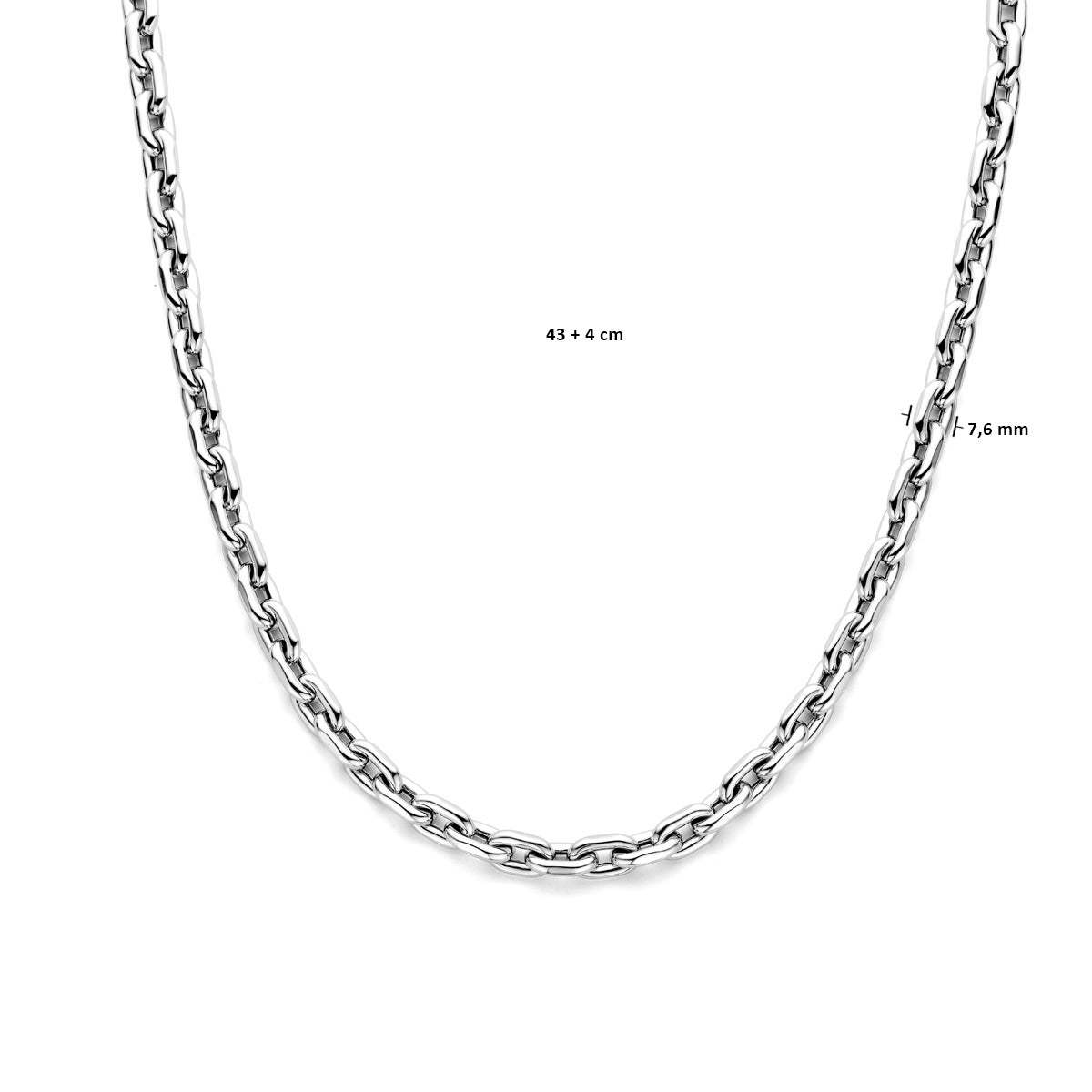 vDam Ketting Ronde Buis 7,6 Mm 43cm + 4 Cm Met Groot Springslot Zilver Gerhodineerd 1338049  43cm