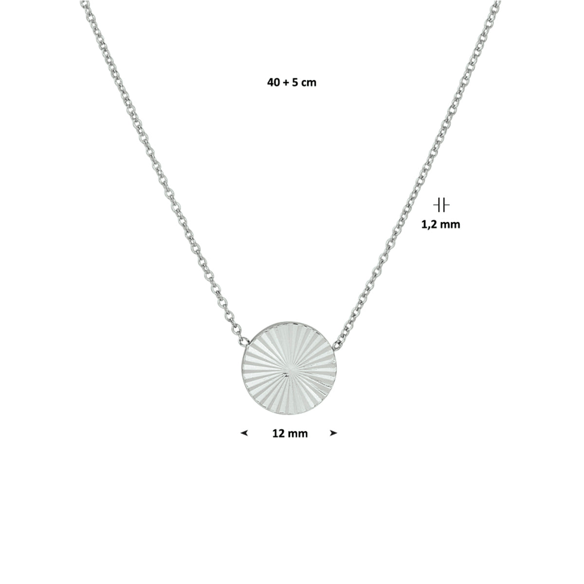 vDam Ketting Rondje Gediamanteerd 40cm + 5 Cm Zilver Gerhodineerd 1330537  40cm