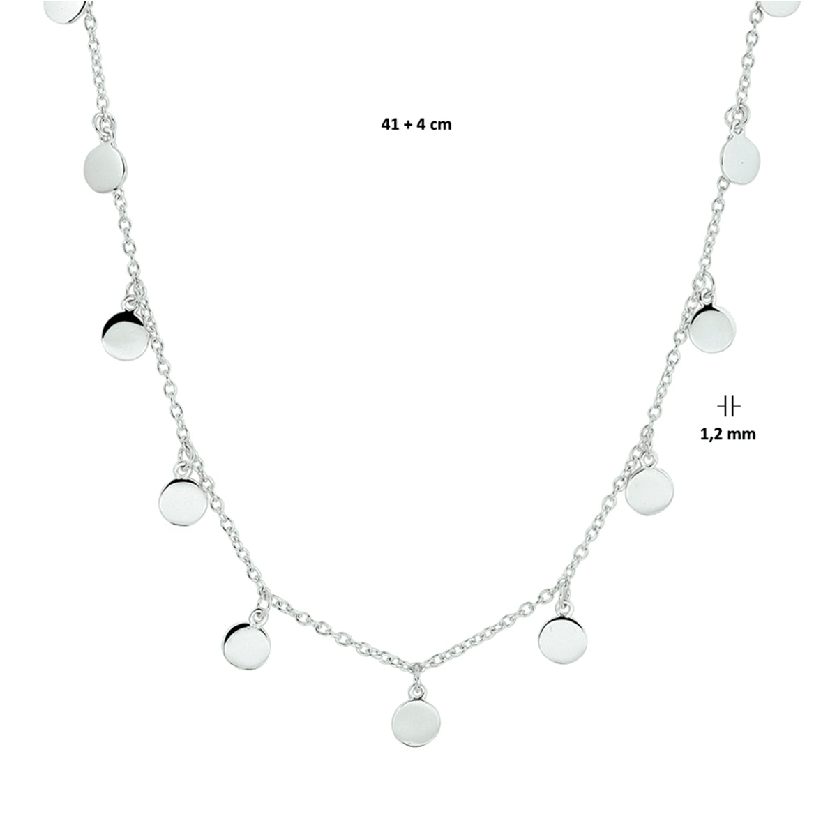 vDam Ketting Rondjes 41cm + 4 Cm Zilver Gerhodineerd 1328403  41cm