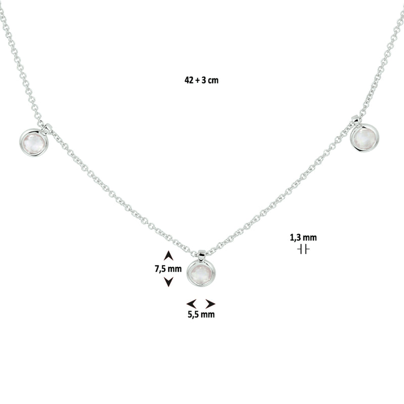 vDam Ketting Rozenkwarts 42cm + 3 Cm Zilver Gerhodineerd 1329852  42cm