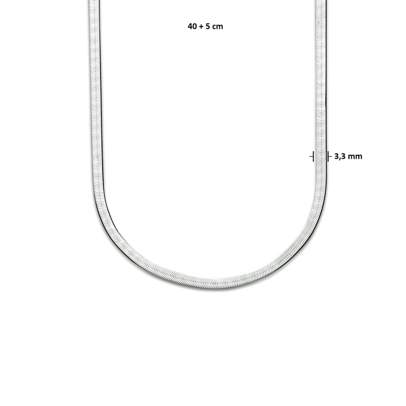 vDam Ketting Slang Plat 3,3 Mm 40cm + 5 Cm Zilver Gerhodineerd 1333852  40cm
