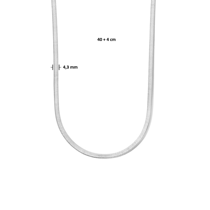 vDam Ketting Slang Plat 4,3 Mm 40cm + 4 Cm Zilver Gerhodineerd 1335555  40cm