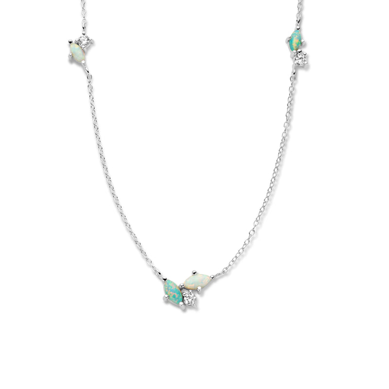 vDam Ketting Synth Opaal En Zirkonia 41 + 4 Cm Zilver Gerhodineerd 1336499