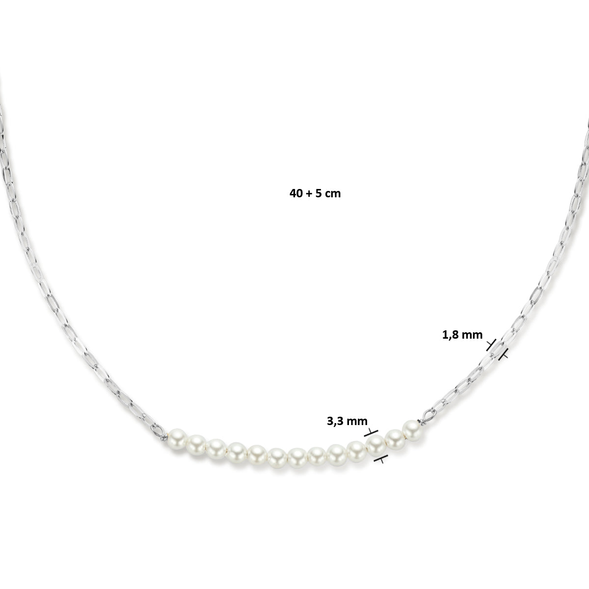 vDam Ketting Synth Parels 40cm + 5 Cm Zilver Gerhodineerd 1336024  40cm