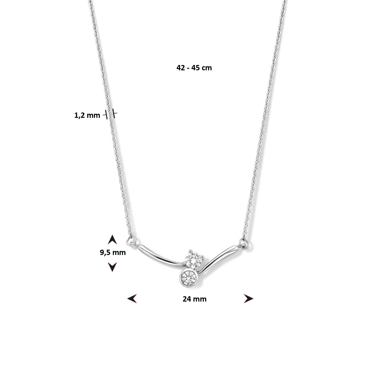 vDam Ketting Tussenstuk Zirkonia 42cm - 45 Cm Zilver Gerhodineerd 1335302  42cm