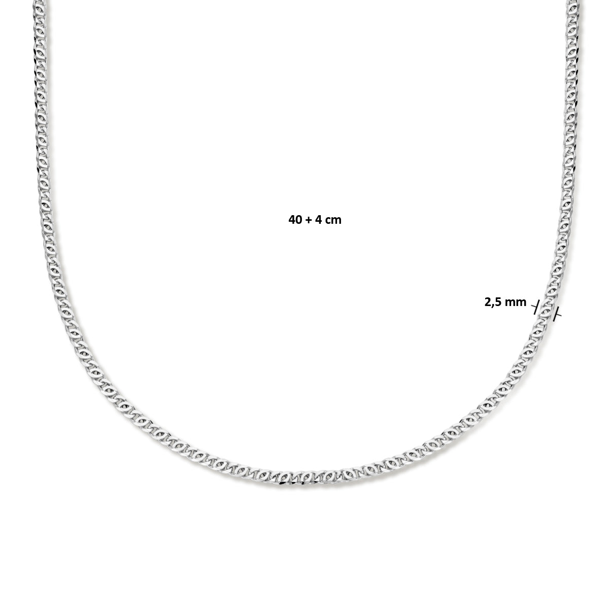 vDam Ketting Valkenoog 25mm 40cm + 4 Cm Zilver Gerhodineerd 1336233  40cm
