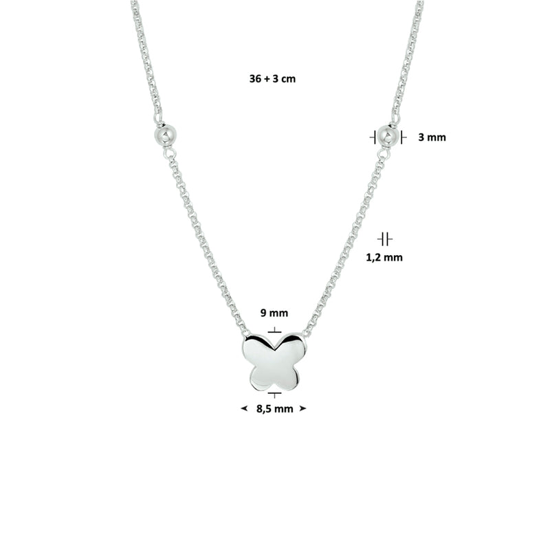 vDam Ketting Vlinder 1,2 Mm 36cm + 3 Cm Zilver Gerhodineerd 1329647  36cm
