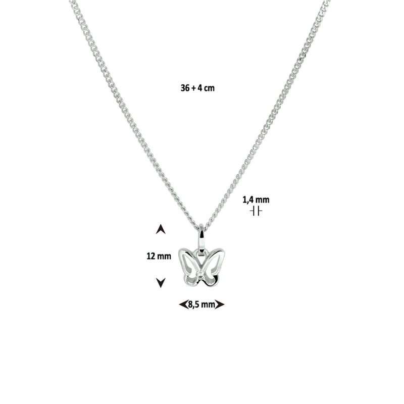 vDam Ketting Vlinder Zirkonia 36cm + 4 Cm Zilver Gerhodineerd 1329934  36cm