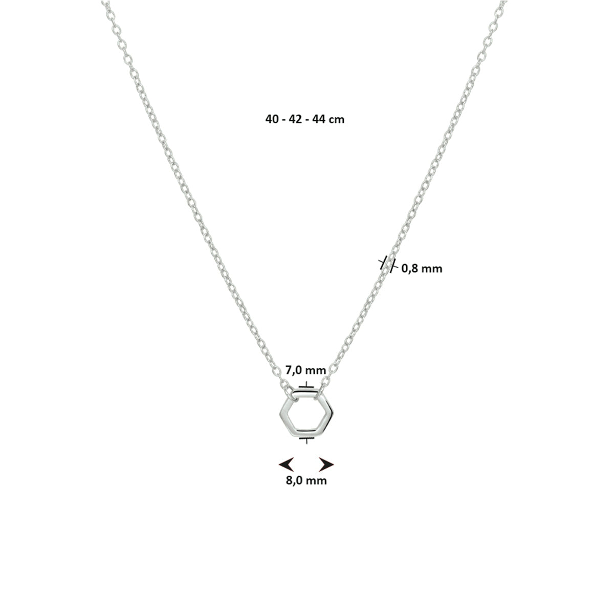 vDam Ketting Zeshoek 40cm - 42 - 44 Cm Zilver Gerhodineerd 1332373  40cm