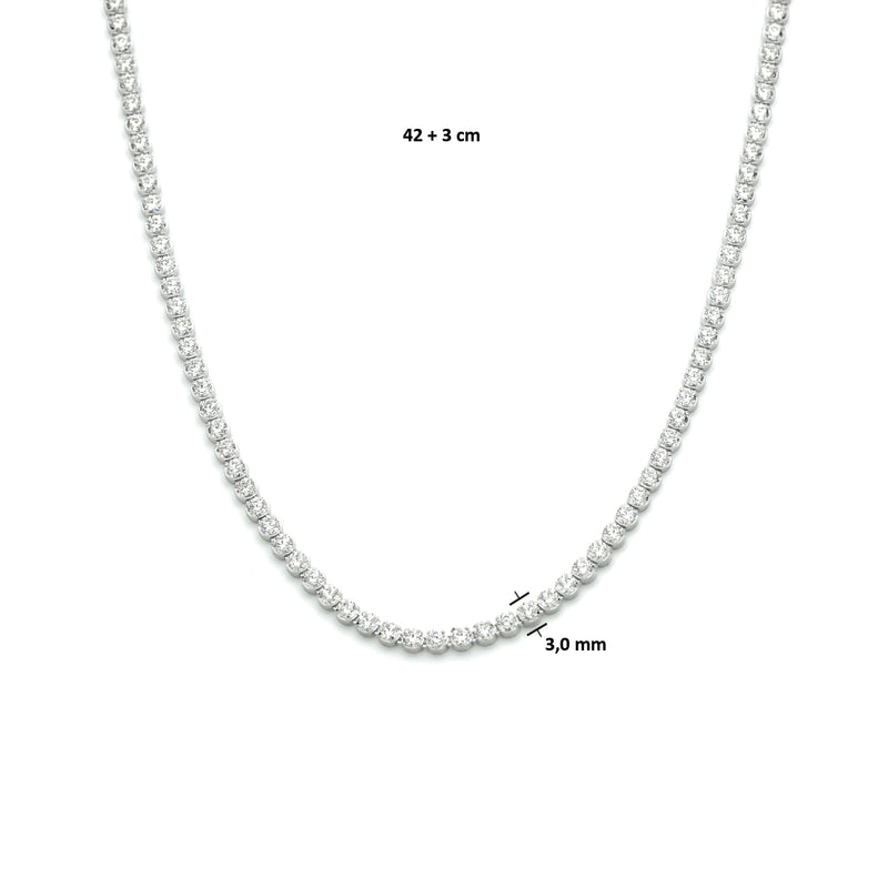 vDam Ketting Zirkonia 3,1 Mm 42cm + 3 Cm Zilver Gerhodineerd 1334312  42cm