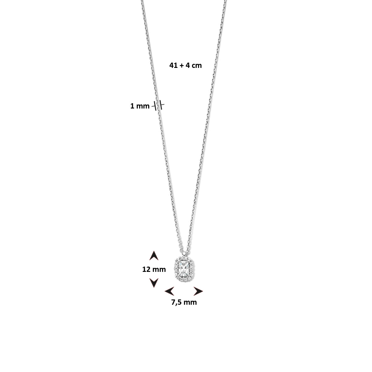 vDam Ketting Zirkonia 41cm + 4 Cm Halo Zilver Gerhodineerd 1335364  41cm