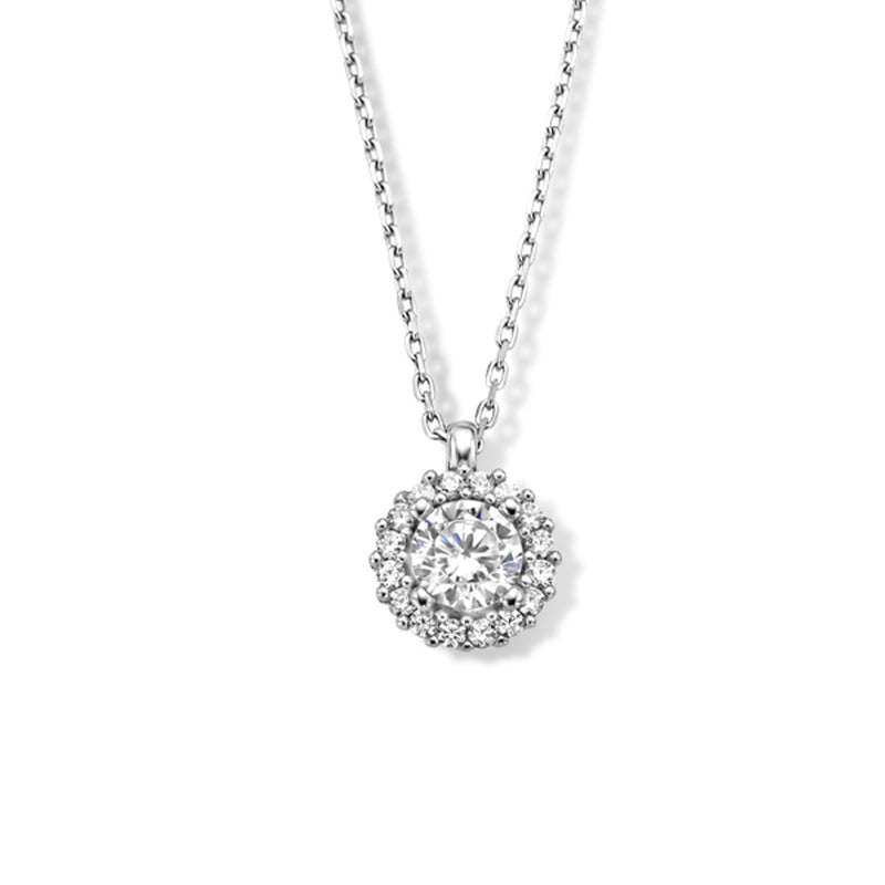 vDam Ketting Zirkonia 41 + 4 Cm Halo Zilver Gerhodineerd 1335623