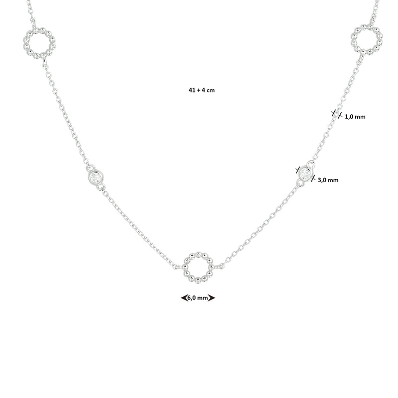 vDam Ketting Zirkonia 41cm + 4 Cm Zilver Gerhodineerd 1333531  41cm